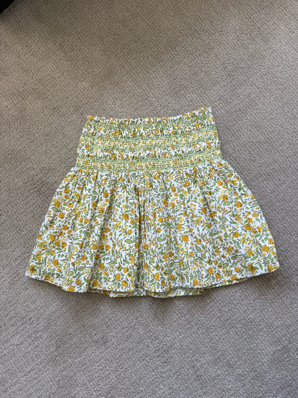 Crewcuts Floral Smocked Mini Skirt - White & Yellow